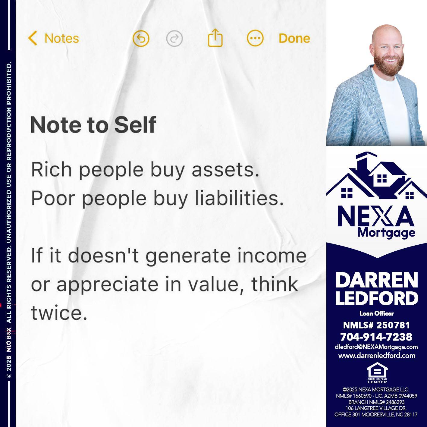 NOTE TO SELF - Darren Ledford -Loan Officer