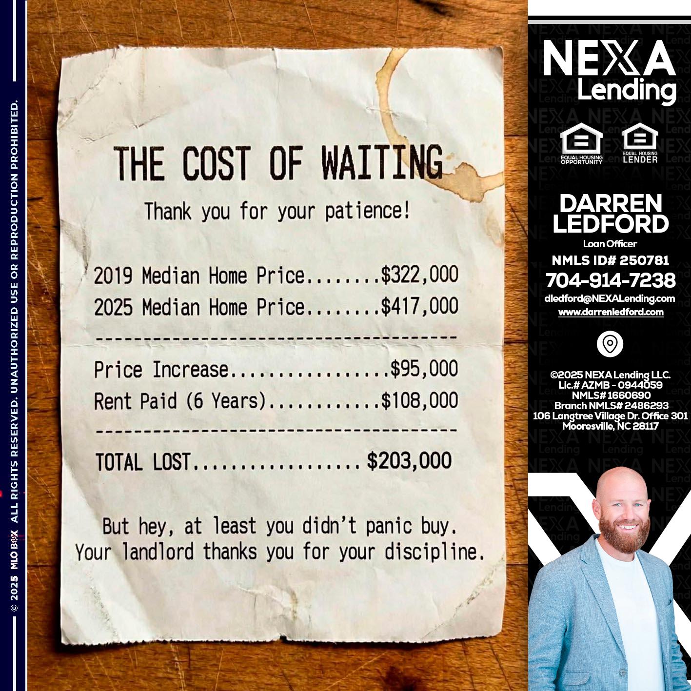 THE COST OF WAITING - Darren Ledford -Loan Officer
