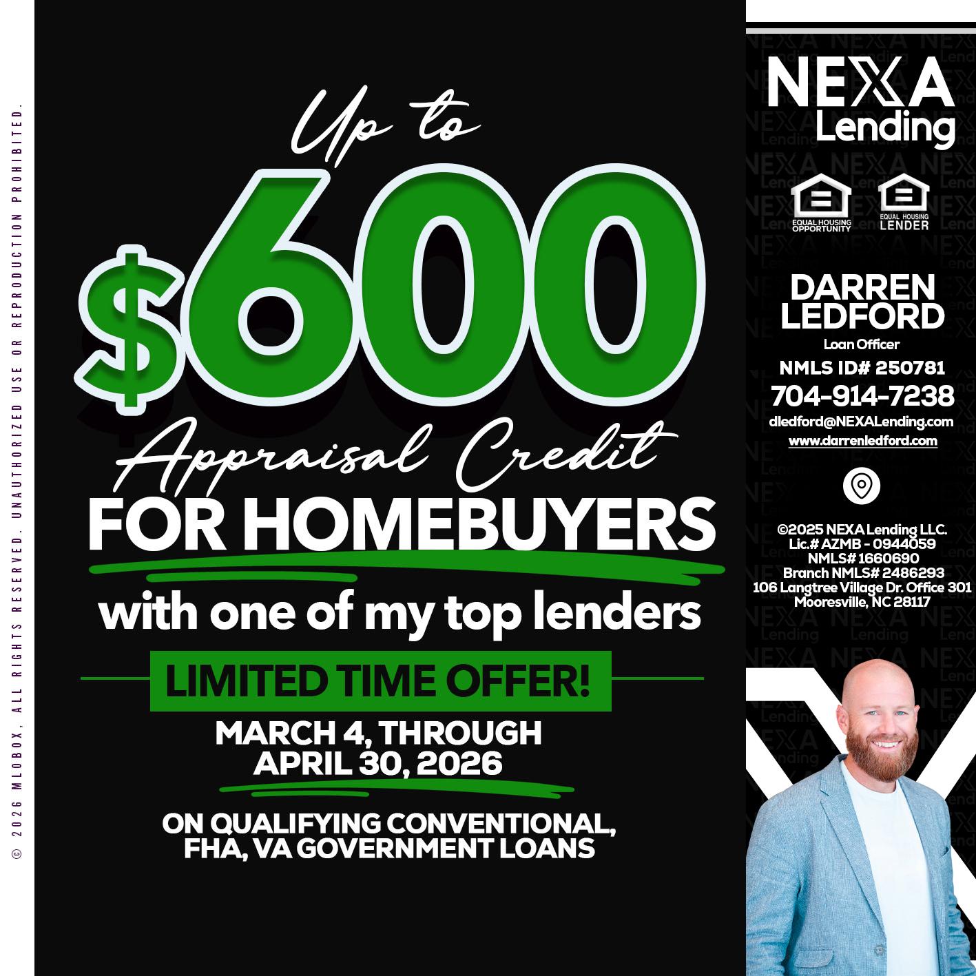 up to $600 - Darren Ledford -Loan Officer