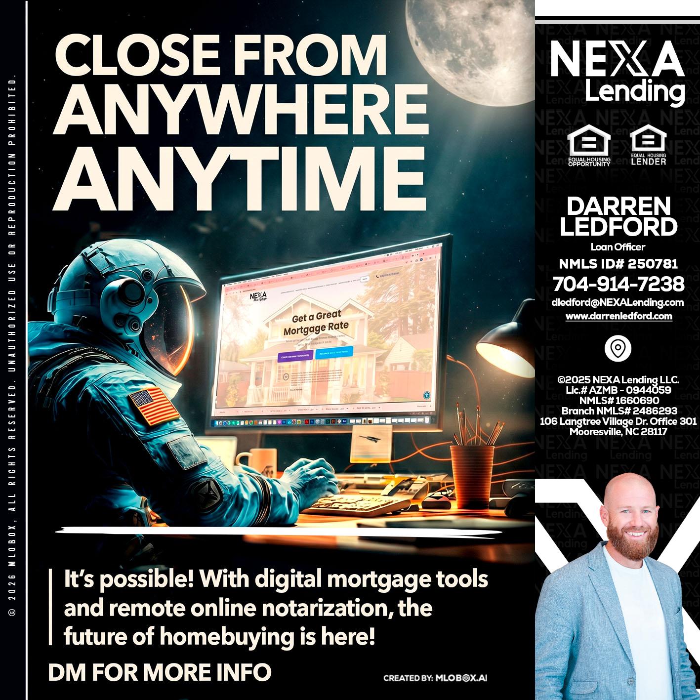 CLOSE FROM - Darren Ledford -Loan Officer