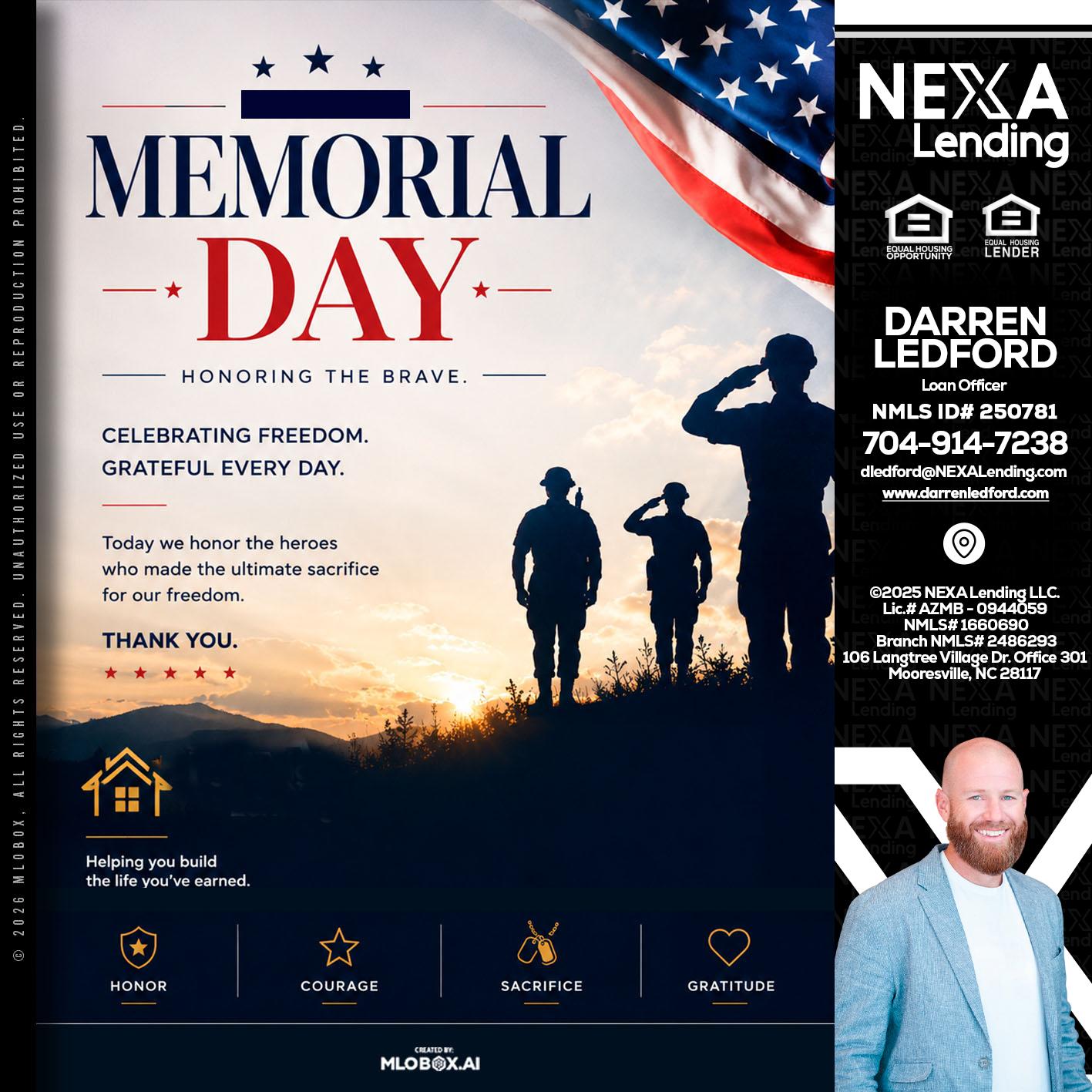 MEMORIAL DAY - Darren Ledford -Loan Officer