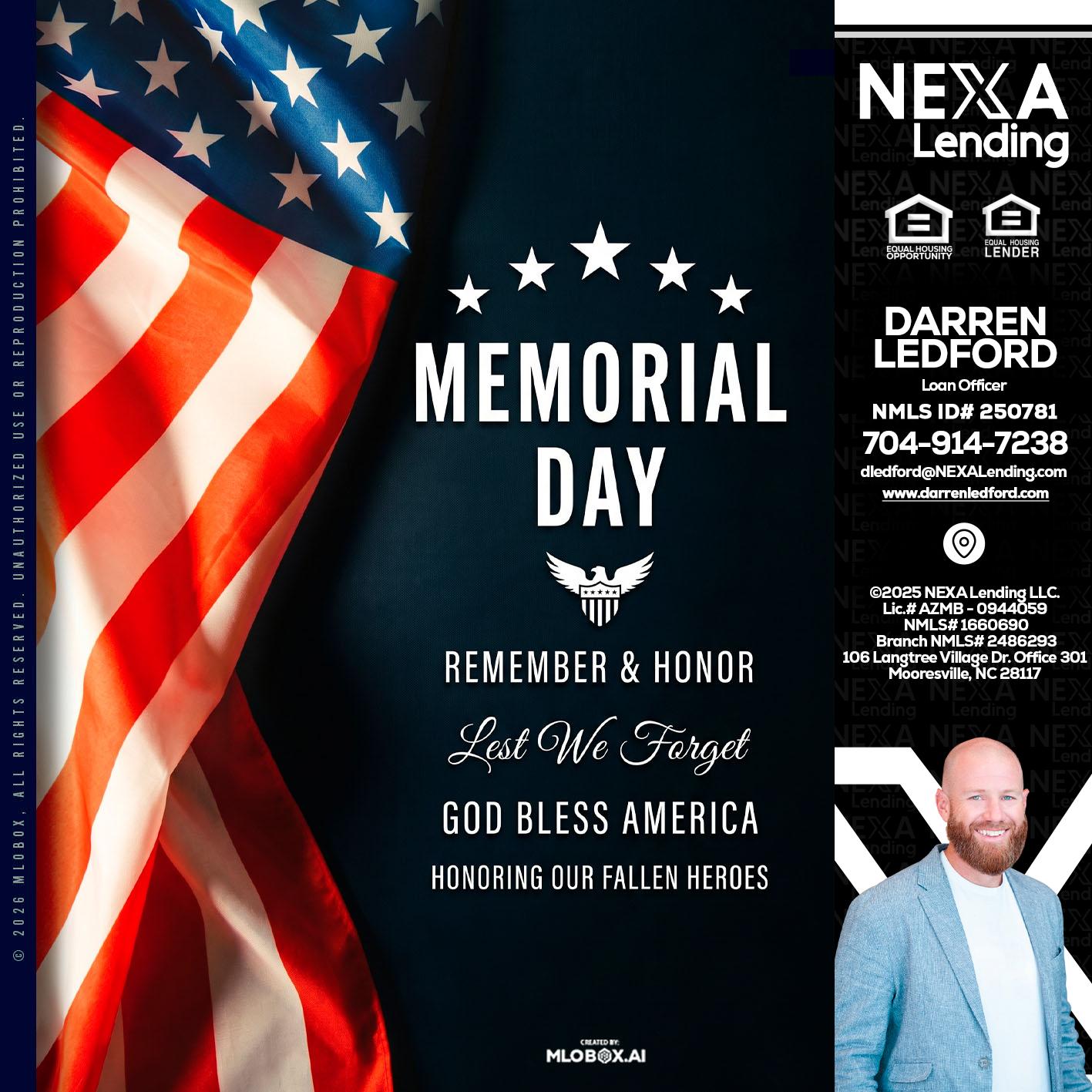 MEMORIAL DAY - Darren Ledford -Loan Officer